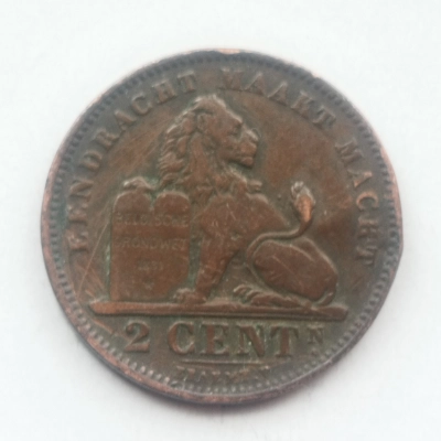 2 Centimes 1902 Belgia Revers scris in Olandeză 