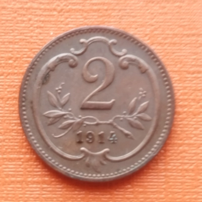 2 Halieri 1914 UNC patină Austria 