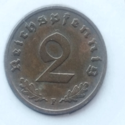 2 Pfennig 1939 F Germania Nazistă 