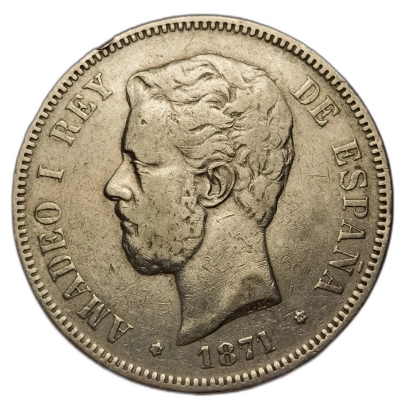 moneda 5 Pesetas 1871 Spania