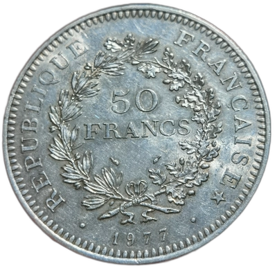 moneda 50 Francs 1977 30g Argint